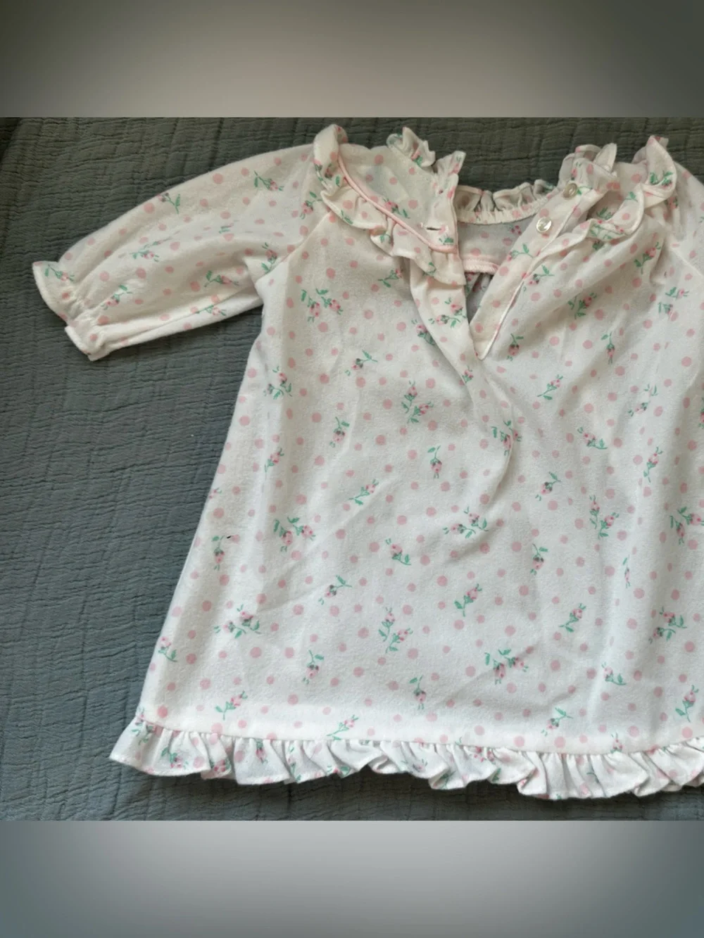 Vintage Laura Dare baby Girls white Pink Floral Ruffle Nightgown 12Mo